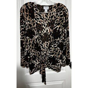 Chicos Travelers Tied Cardigan Women Sz Chicos 2 Animal Print Long Flared Sleeve